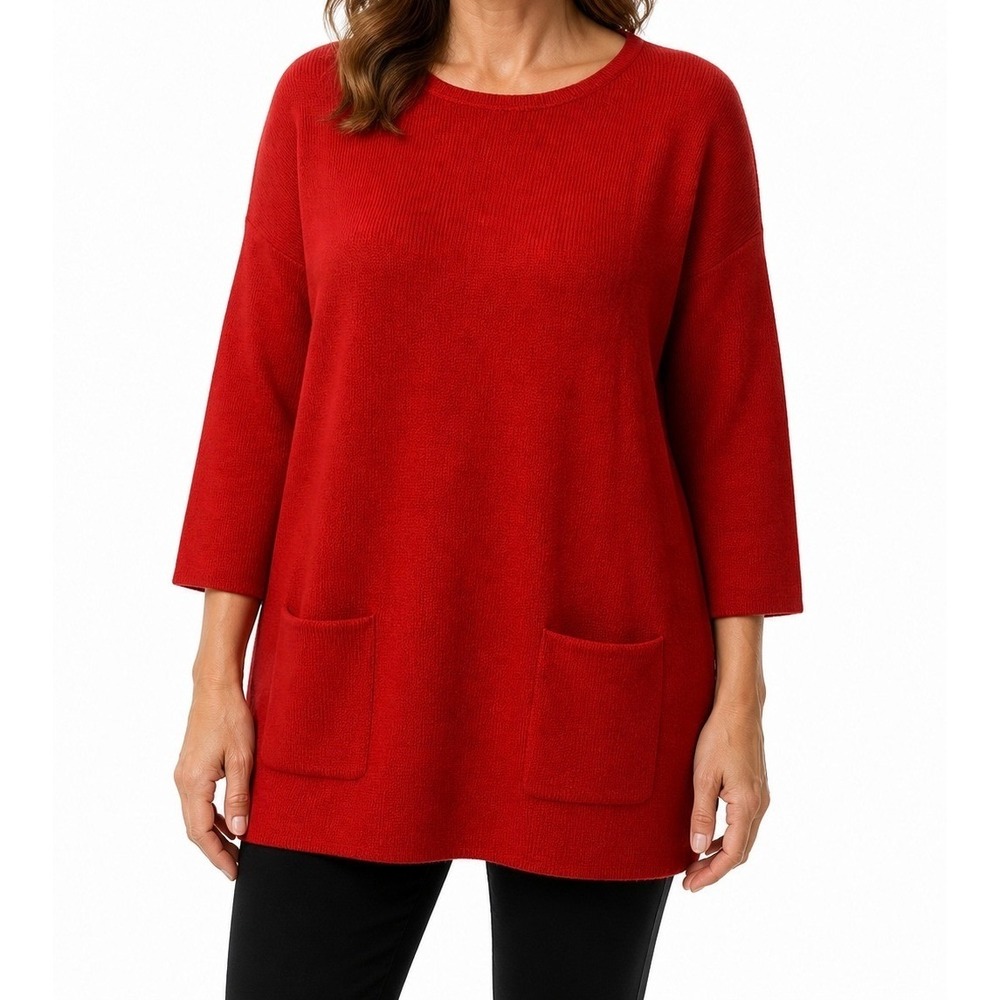 Lilla P Womens coral  Cotton Modal 3/4 Sleeve Pocket Tunic Sweater Large